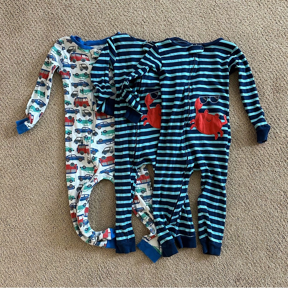Set of 3: One Piece Jammies, Zip Enclosure, Size 2T & 3T